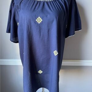 Navy Blue Embroidered Women's Top